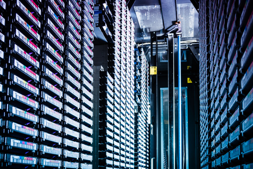 data storage towers filled with hard disks